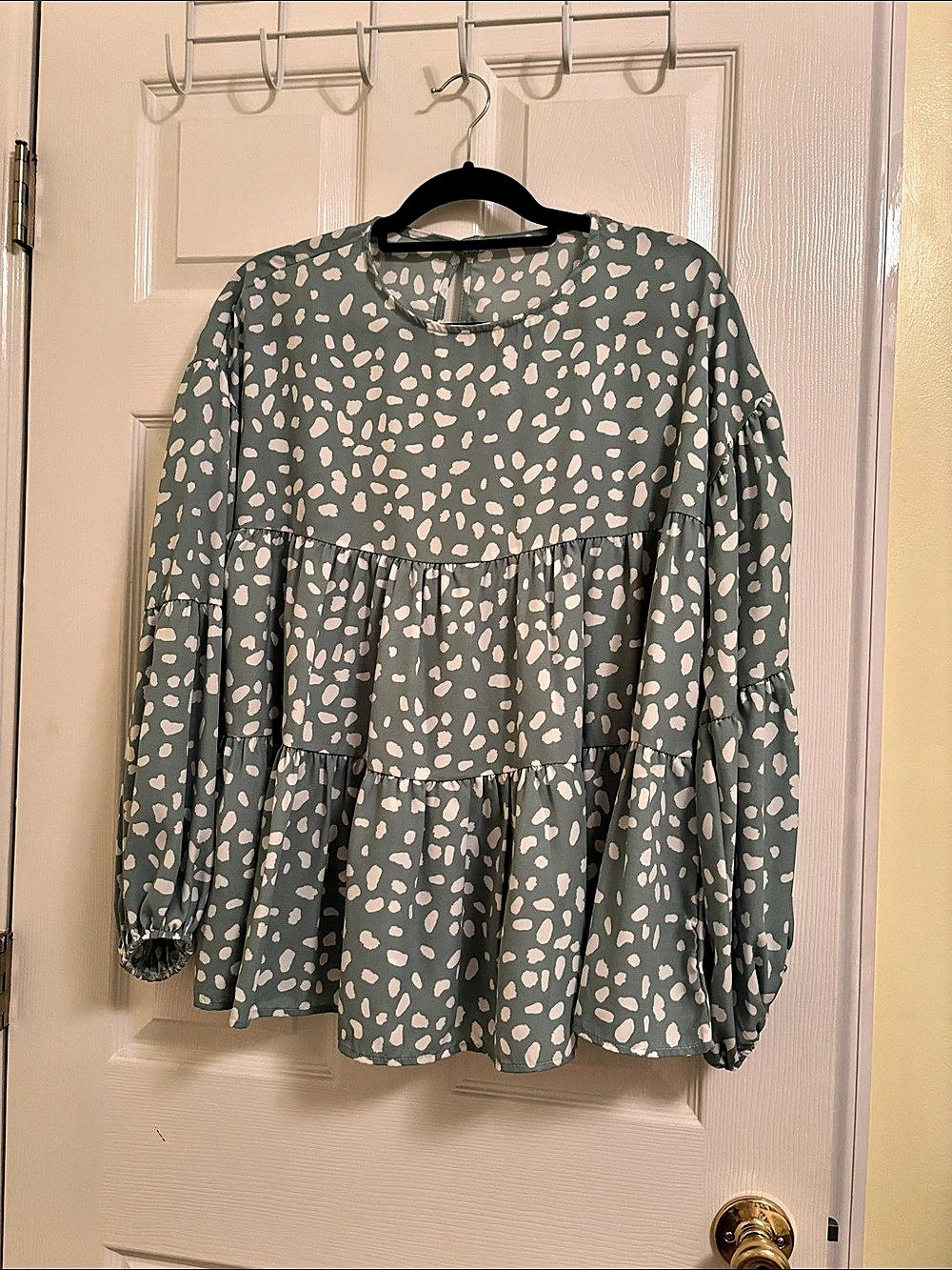 143 Story by Line Up Dalmatian Babydoll Tunic Animal Print Tunic in Green & Whit